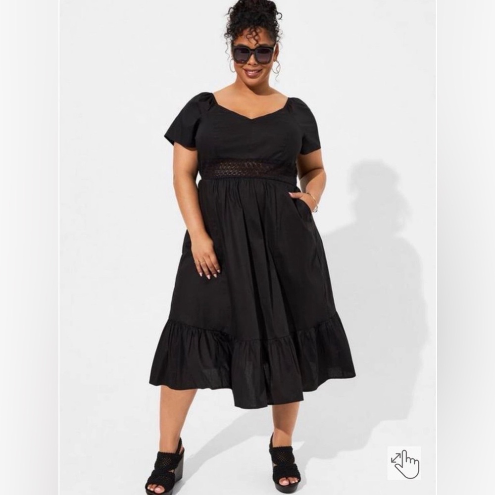 Torrid Midi Poplin Sheer Waist Dress